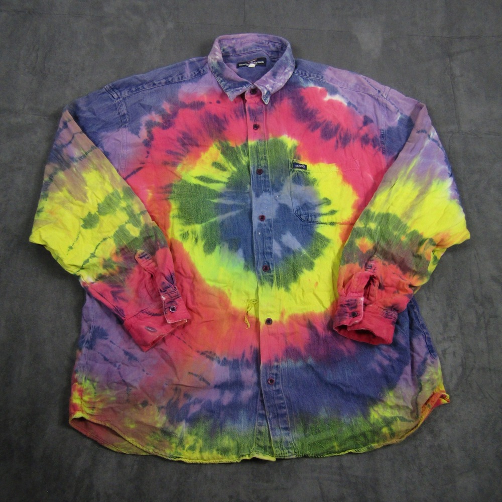 Guess Denim Shirt Mens XL Multi Tie Dye Georges Marciano Vintage Long Sleeve